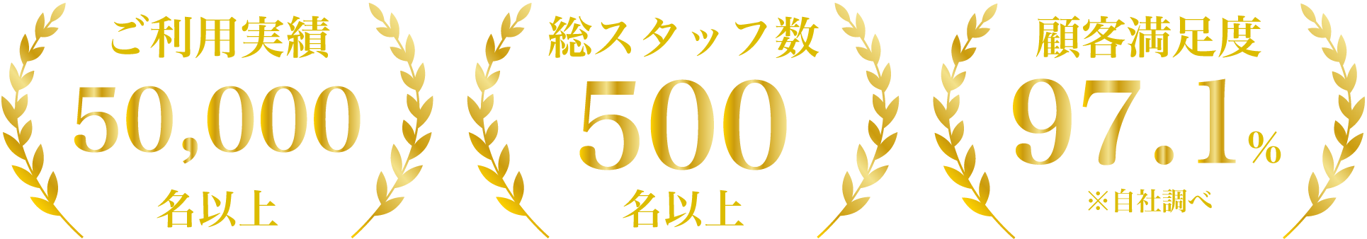 ご利用実績50,000件以上。総スタッフ数500名以上。顧客満足度97.1%（自社調べ）。